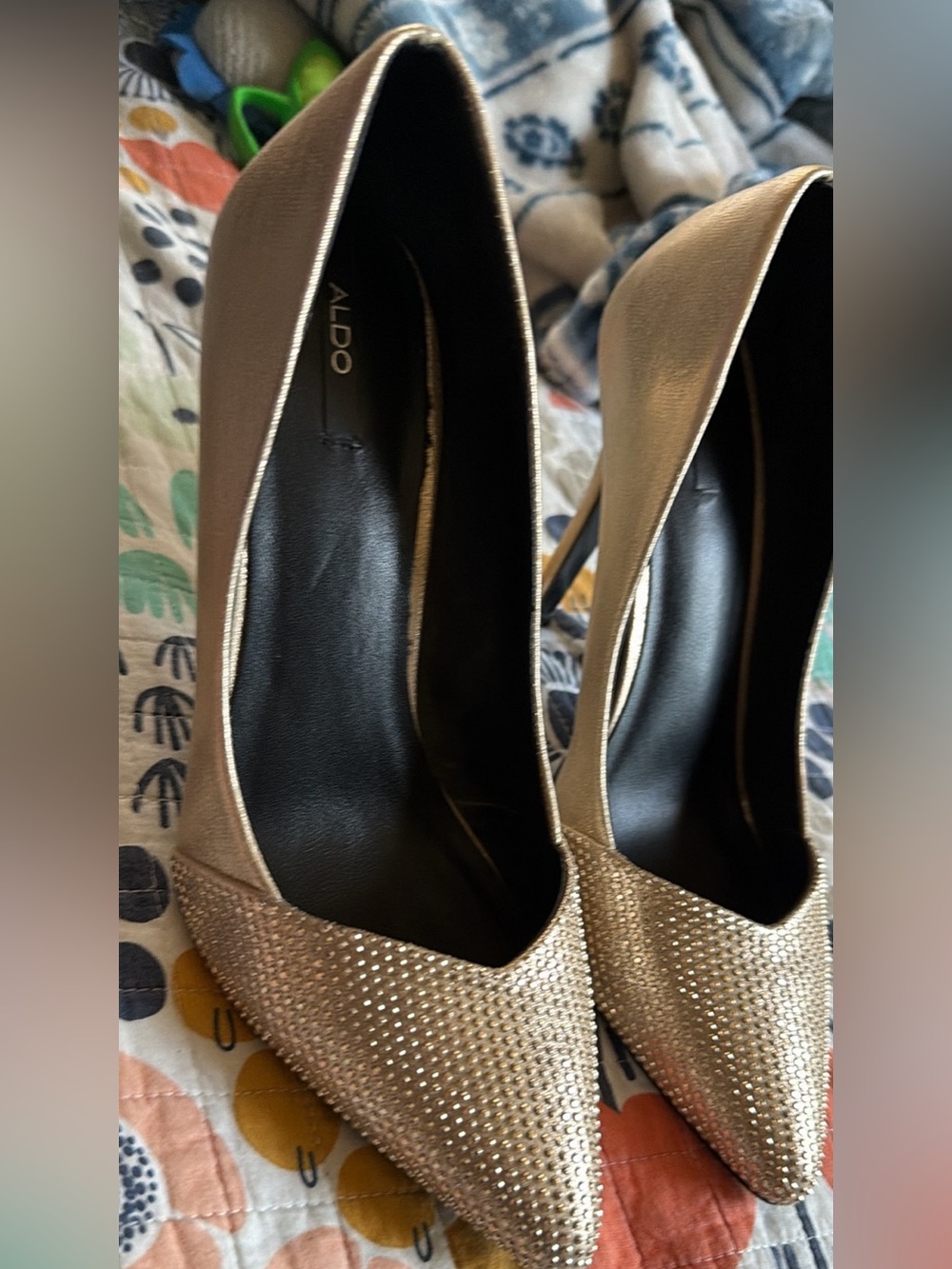 ALDO Gold Jeweled Pointed-Toe High Heels